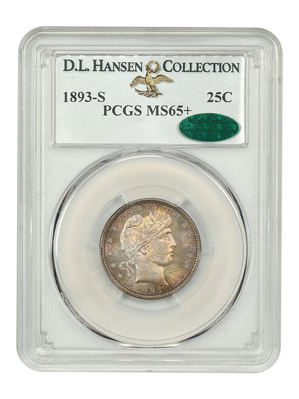 1893-S 25C PCGS/CAC MS65+ ex: D.L. Hansen - Barber Quarter