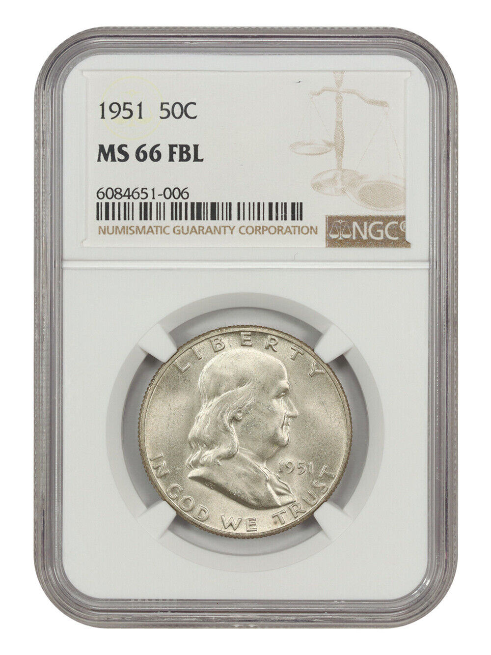 1951 50C NGC MS66FBL - Franklin Half Dollar