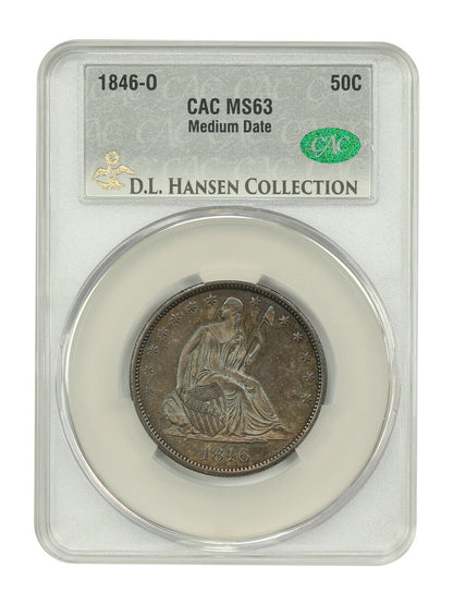 1846-O 50C CACG MS63 (Medium Date) ex: D.L. Hansen - Liberty Seated Half Dollar