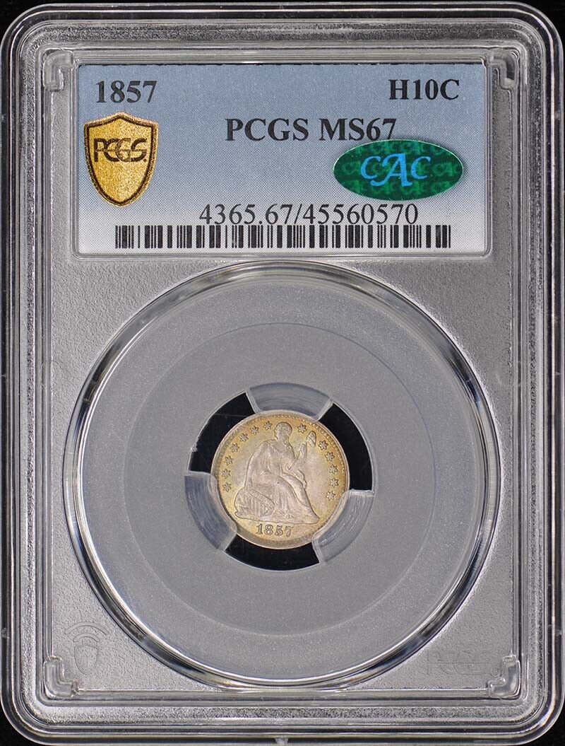 1857 H10C Liberty Seated Half Dime PCGS MS67 (CAC)