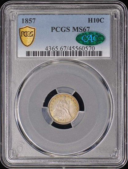 1857 H10C Liberty Seated Half Dime PCGS MS67 (CAC)