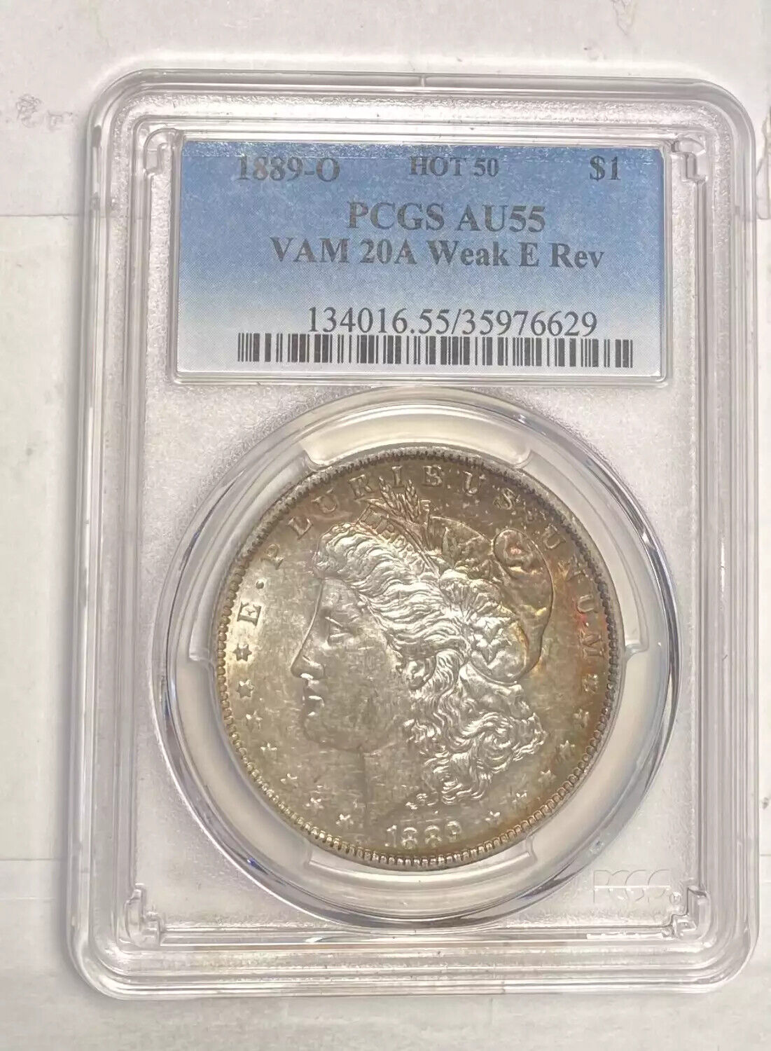 Morgan Silver Dollar 1889 O PCGS AU-55   VAM 20A - Weak E Rev - Hot 50