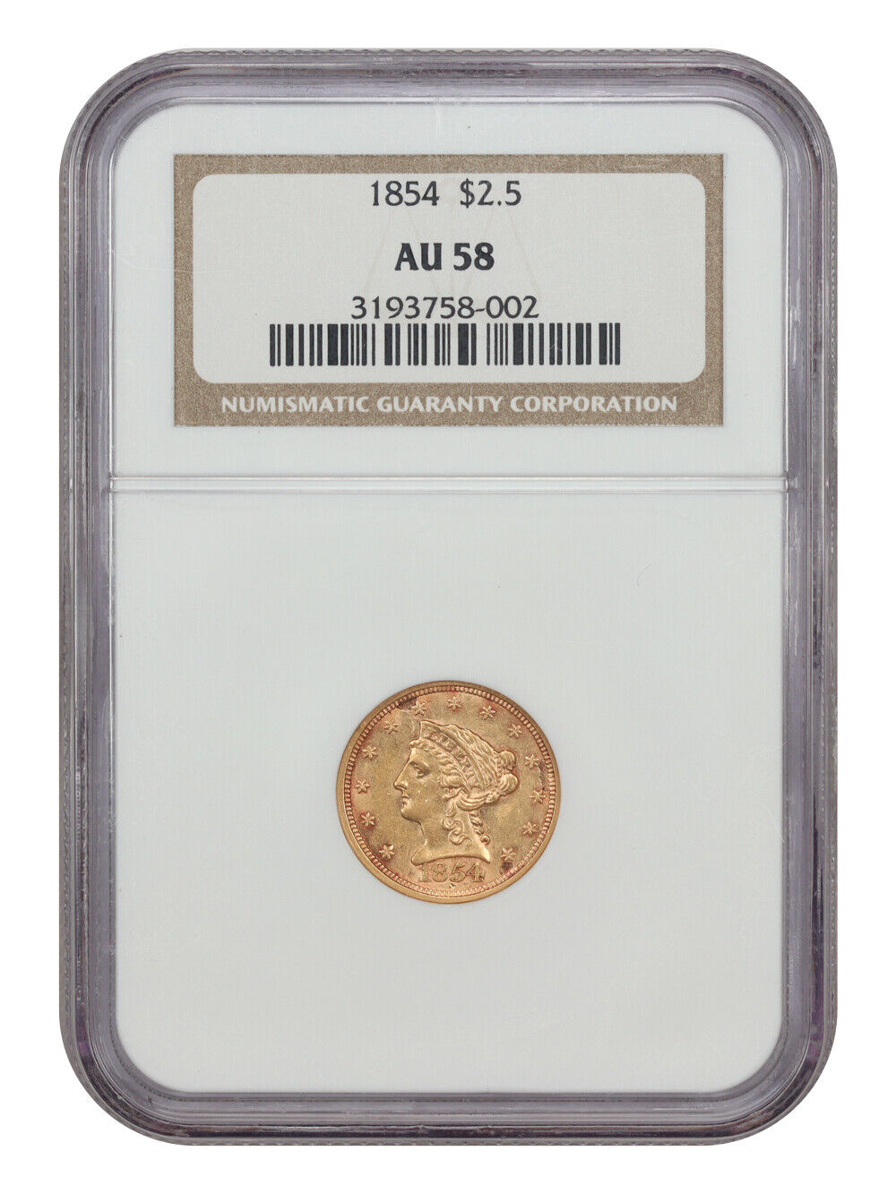 1854 $2.50 NGC AU58 - Liberty Head $2.5