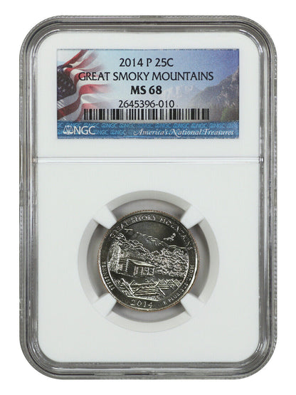 2014-P 25C Great Smoky Mtns NP NGC MS68 - Type 1 - Clad