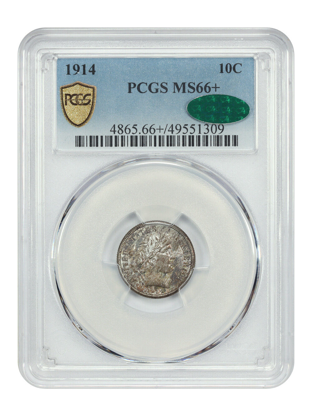 1914 10C PCGS/CAC MS66+ - Barber Dime