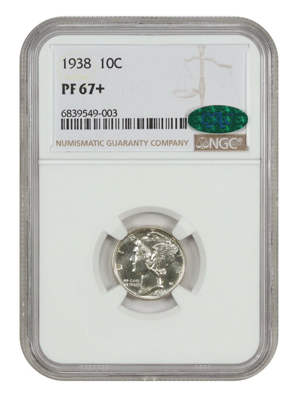 1938 10C NGC/CAC PR67+ - Mercury Dime