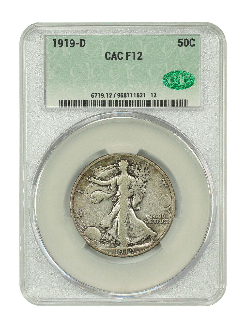 1919-D 50C CACG Fine 12 - Walking Liberty Half Dollar - Semi-Key Date