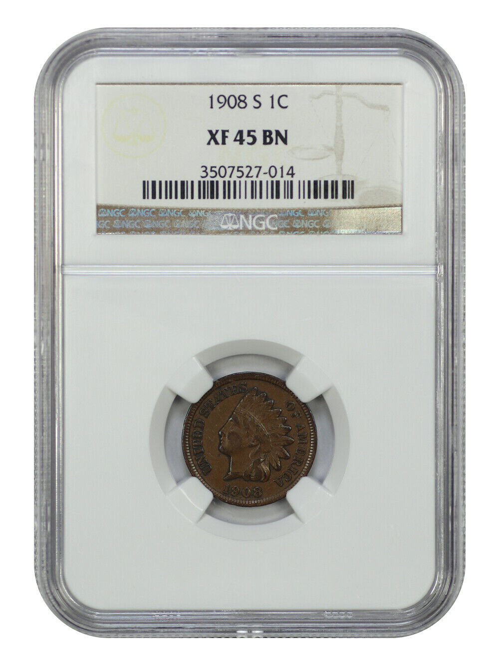 1908-S 1C NGC XF45 - Indian Cent - Popular Key Date