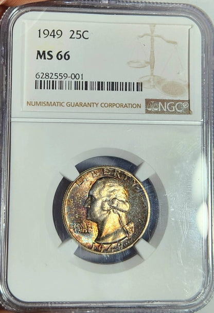 1949 P Washington Quarter NGC MS-66 - COLOR+