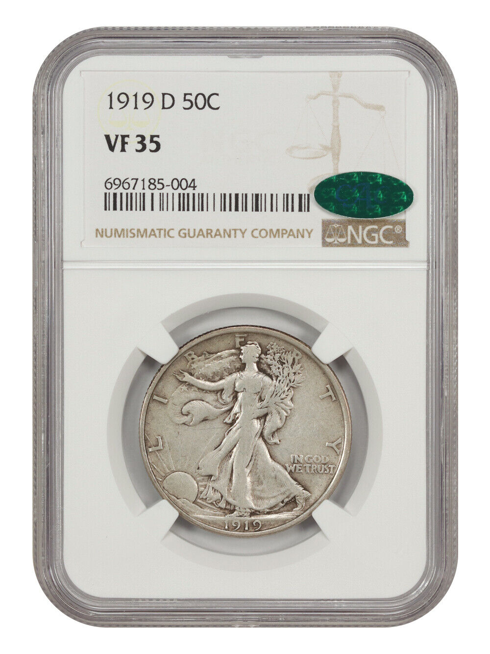 1919-D 50C NGC/CAC VF35 - Walking Liberty Half Dollar - Key Date