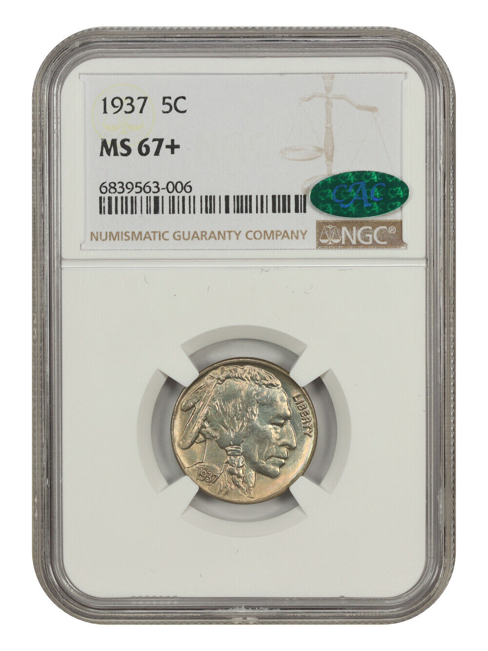 1937 5C NGC/CAC MS67+ - Buffalo Nickel