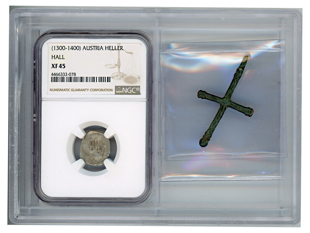 Medieval Austria: 1300-1400 Austria Heller Hall XF45 (With Antique Cross)