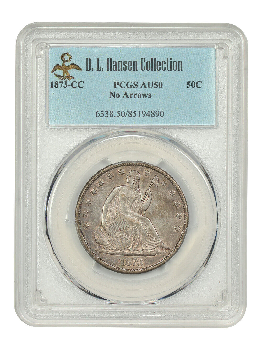 1873-CC 50C PCGS AU50 (No Arrows) ex: D.L. Hansen