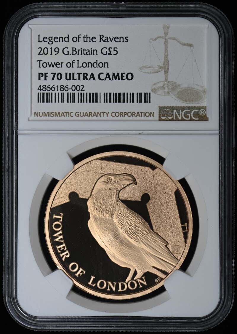 2019 Great Britain Legend of the Ravens Gold 5PND NGC PR70DCAM