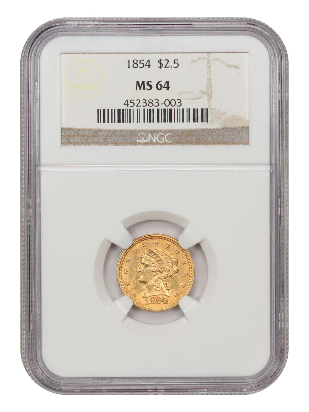 1854 $2.50 NGC MS64