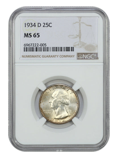 1934-D 25C NGC MS65 - Washington Quarter - Key Date