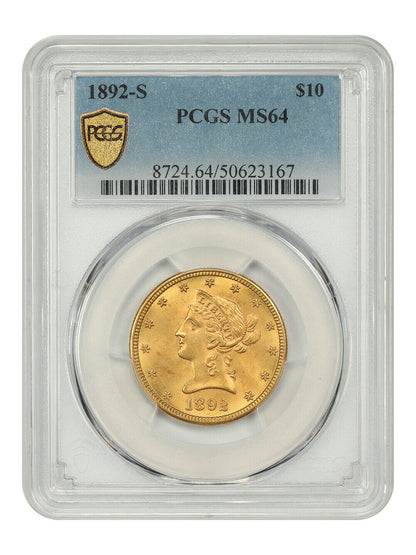 1892-S $10 PCGS MS64 - Liberty Head $10