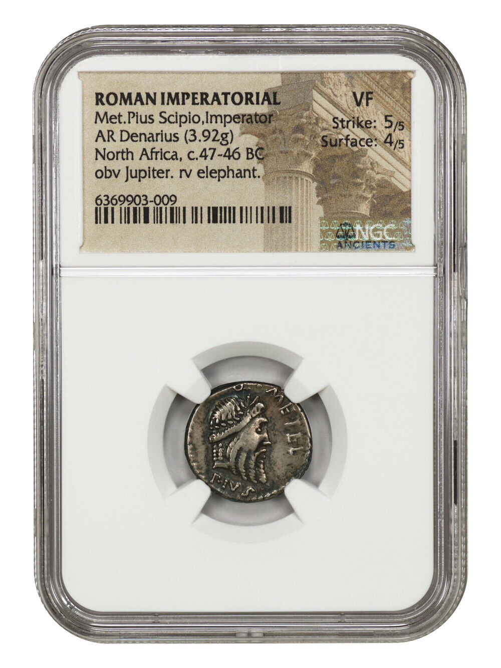 Ancient Roman: Metellus Pius Scipio, Imperator (47-46 BC) AR Denarius NGC VF