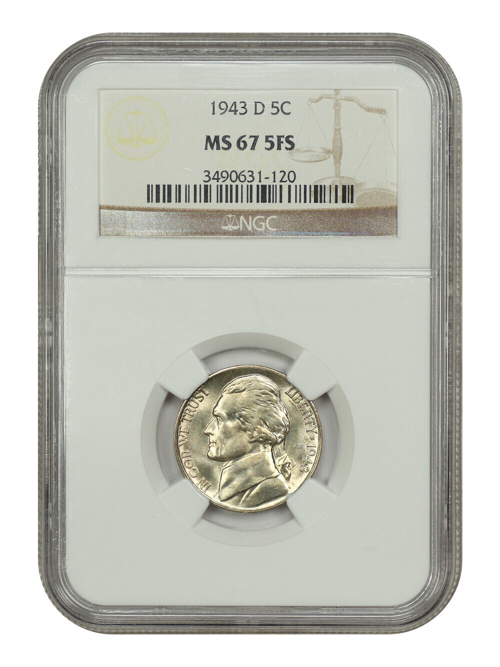 1943-D 5C NGC MS67 5FS - Jefferson Nickel