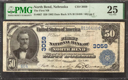 1902 $50 FIRST NATIONAL BANKNOTE CURRENCY NORTH BEND NEBRASKA PMG 25 VF (488)