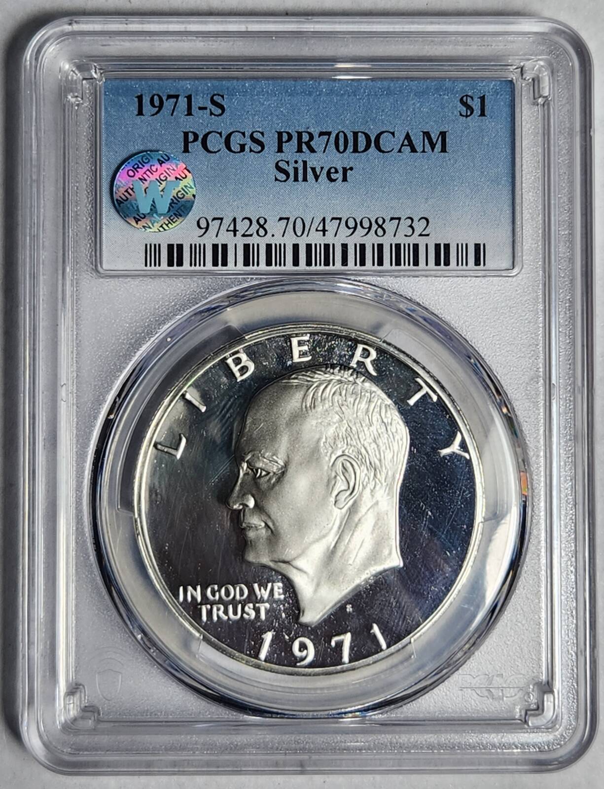 1971 S Dollar Eisenhower 40% Silver PCGS PR-70 DCAM Silver - SIGHT WHITE