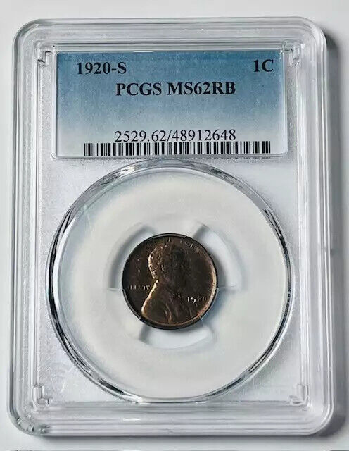 1920 S Small Cents Lincoln Penny PCGS MS-62 RB Red Brown