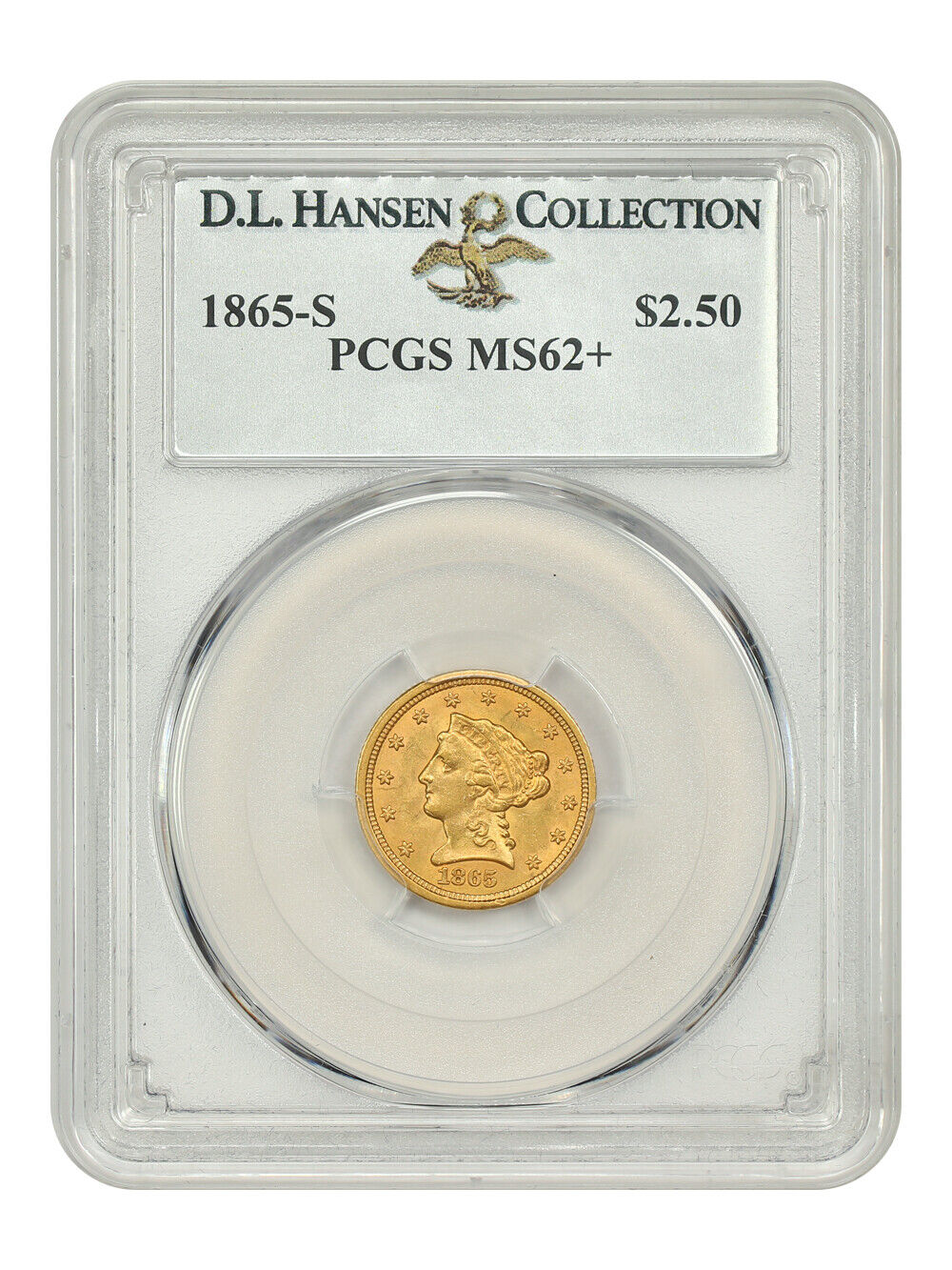 1865-S $2.50 PCGS MS62+ ex: D.L. Hansen - Liberty Head $2.5