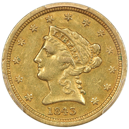 1843-D $2.50 PCGS AU53 (Small D) - Liberty Head $2.5