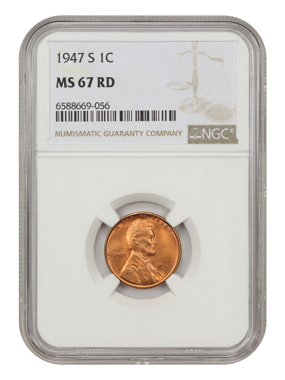 1947-S 1c NGC MS67 RD