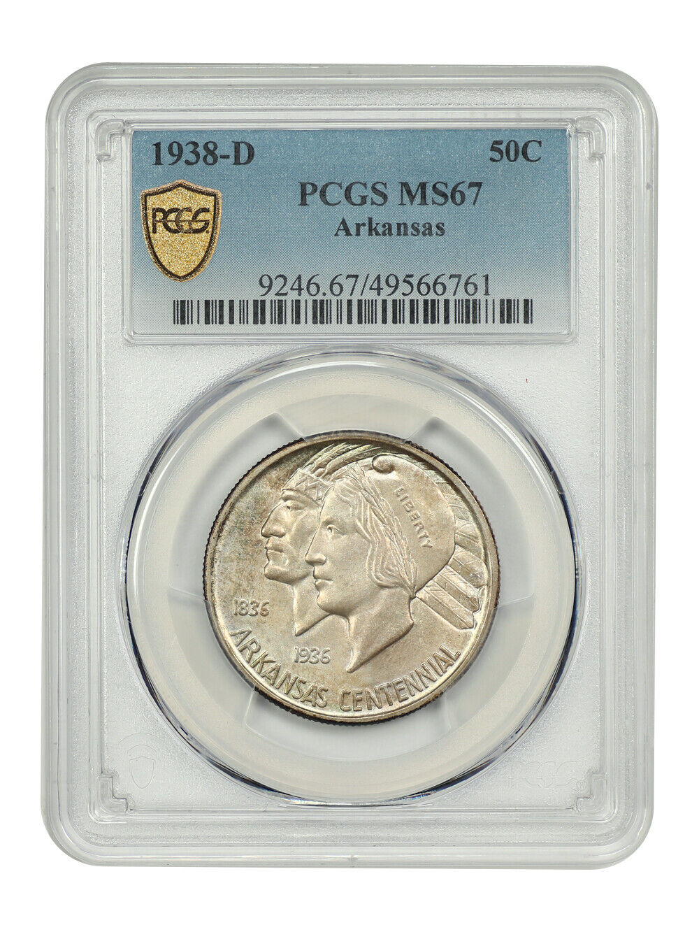 1938-D 50C Arkansas PCGS MS67 - Classic Silver Commemorative - Low Mintage Issue