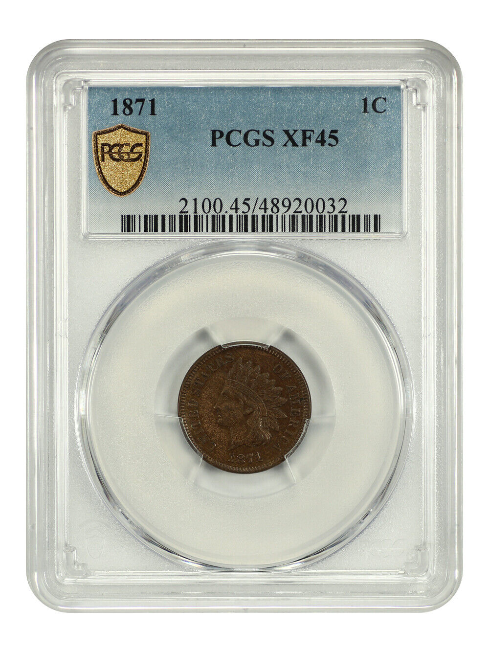 1871 1C PCGS XF45 - Indian Cent - Scarce Date