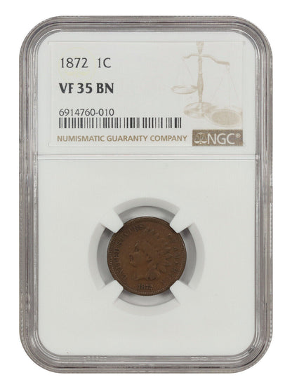 1872 1C NGC VF35 - Indian Cent - Key Date