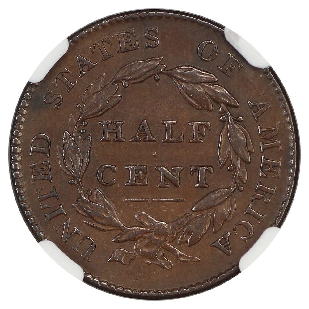 1825 1/2C NGC AU58 - Classic Head Half Cent - Tough Date