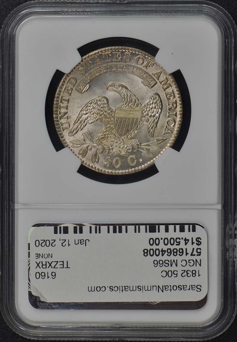 1832 Capped Bust, Lettered Edge 50C NGC MS66