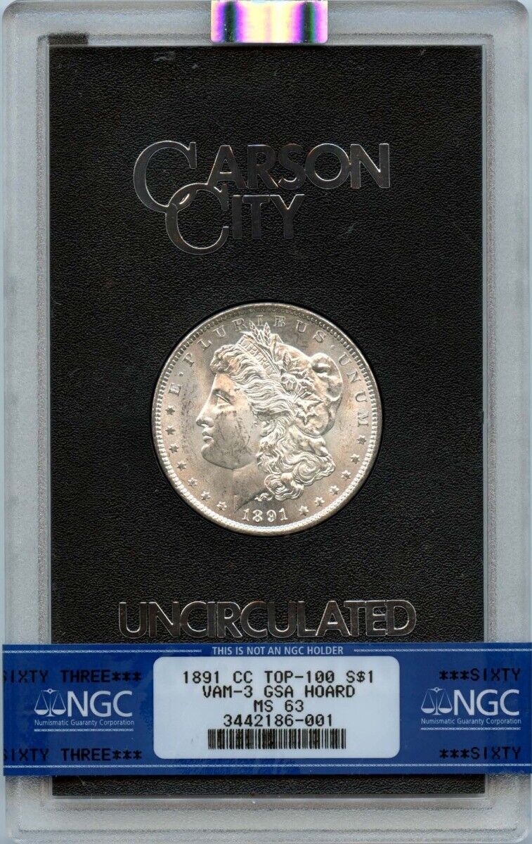 1891-CC TOP-100 Morgan Dollar VAM-3 GSA HOARD S$1 NGC MS63