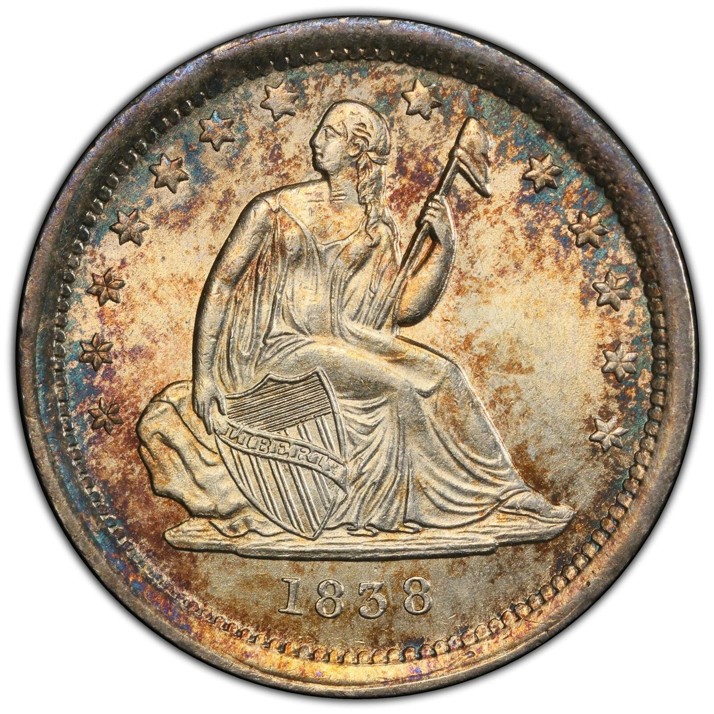 1838 No Drapery Seated Liberty Quarter 25C PCGS MS64