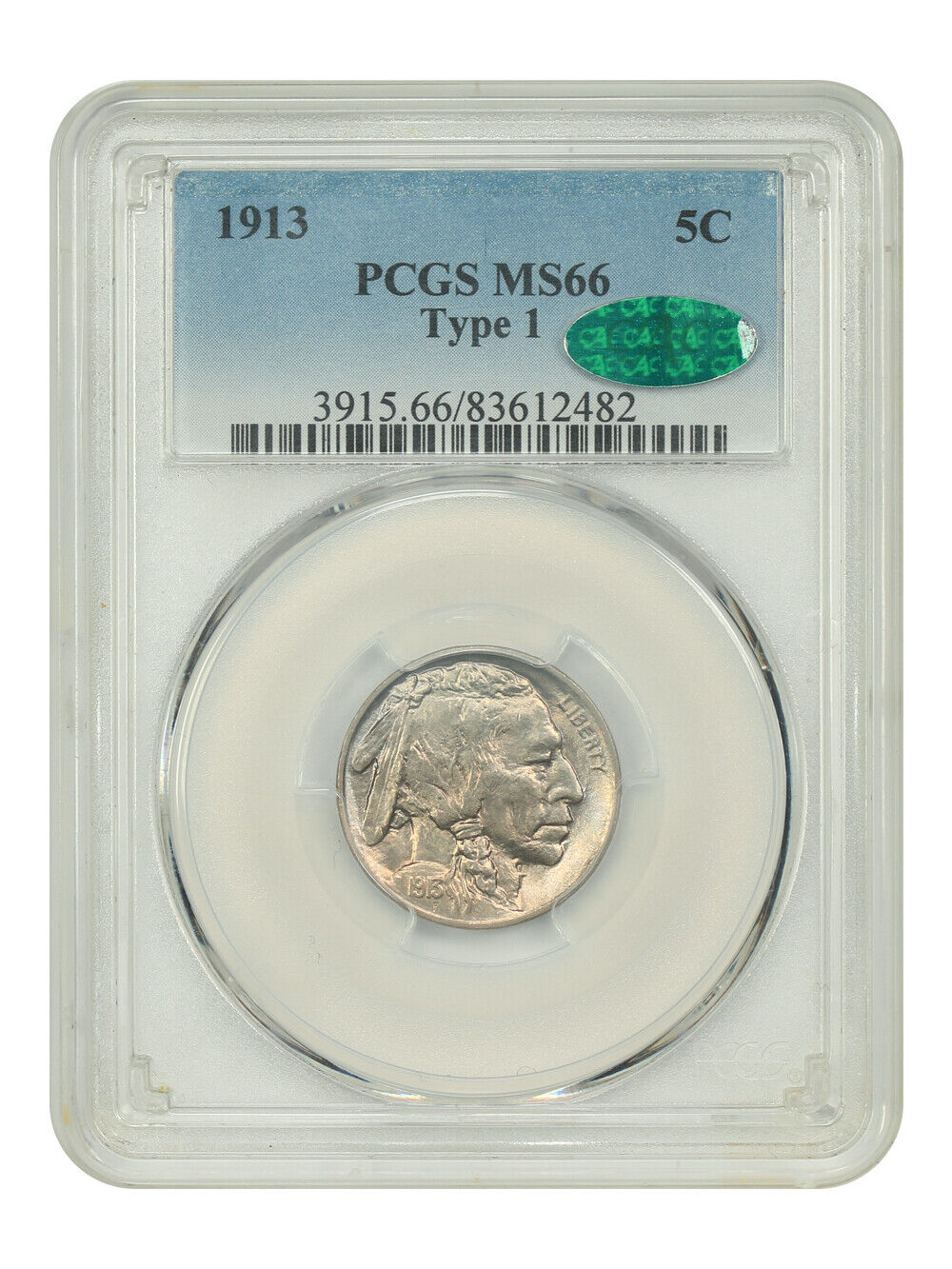 1913 5C PCGS/CAC MS66 (Type 1) - Buffalo Nickel - Popular One Year Type Coin