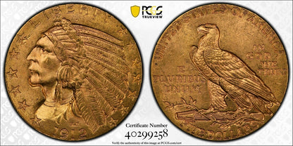 1912 P Gold Half Eagles $5 Indian Head PCGS MS-64 CAC Low CAC Population!