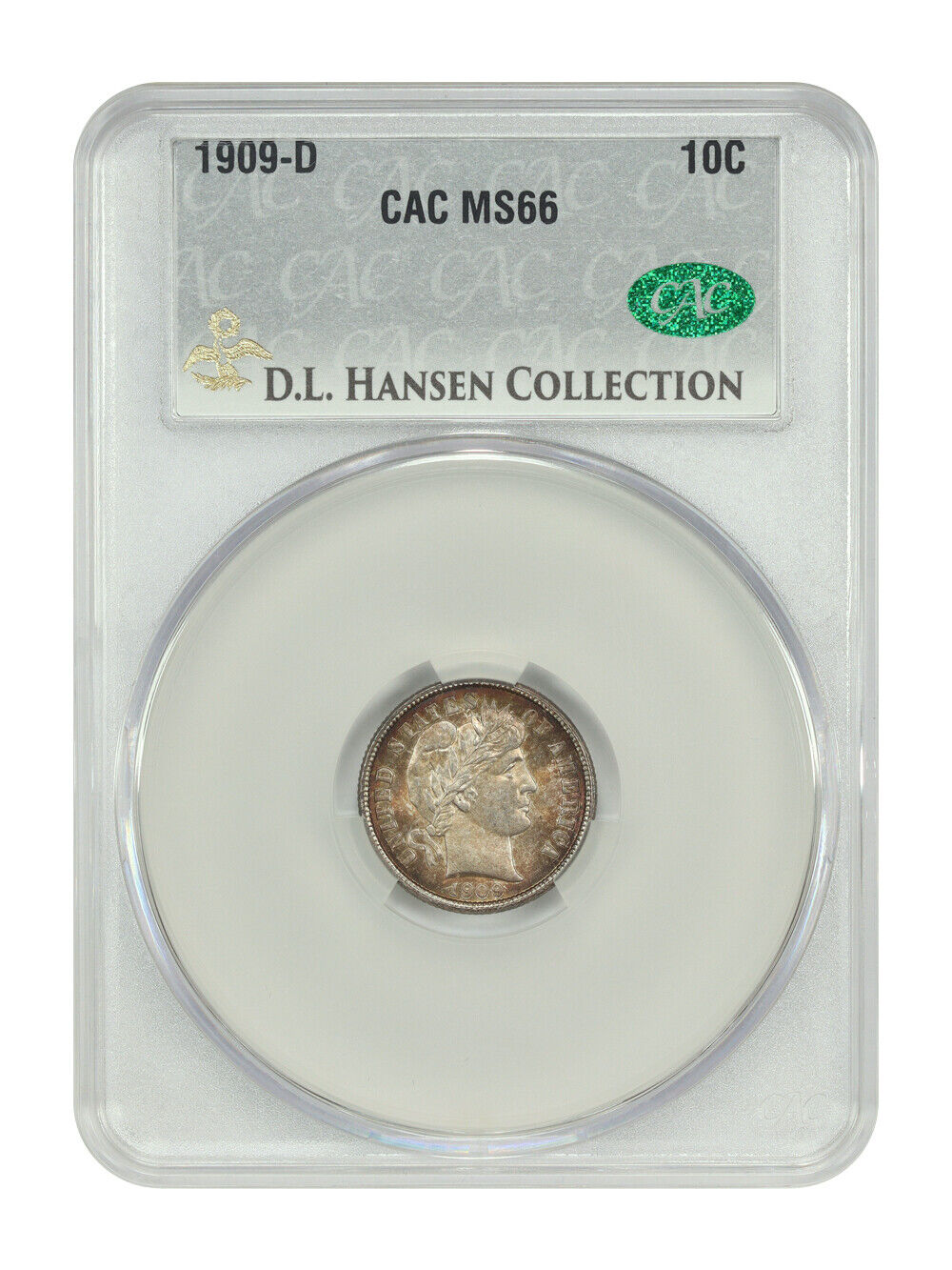 1909-D 10C CACG MS66 ex: D.L. Hansen - Barber Dime