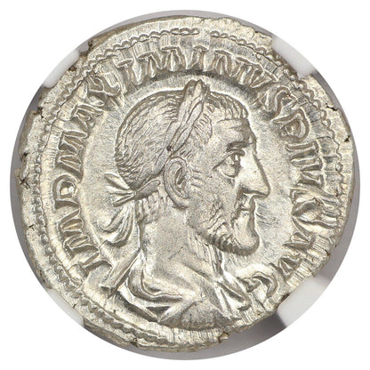 Ancient Roman: Maximinus (AD 235-238) AR Denarius NGC Choice AU