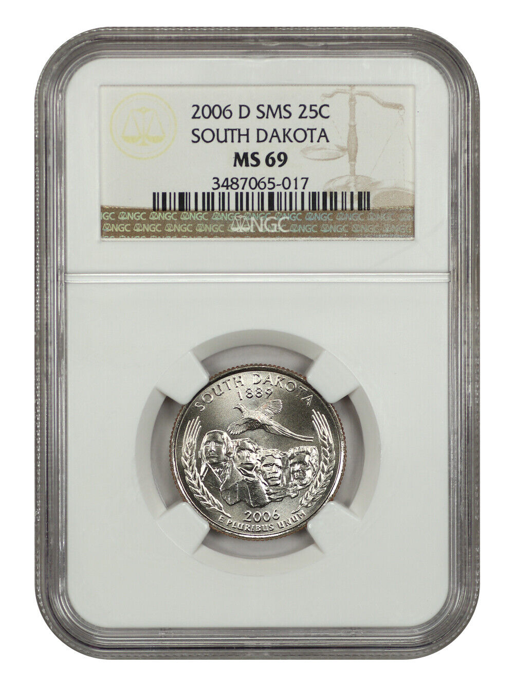 2006-D 25C South Dakota NGC SP69 (Satin Finish) - Washington 50 States Quarters