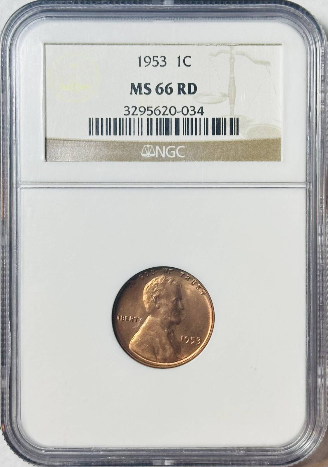 1953 P Small Cents Lincoln, Wheat Ears Reverse NGC MS-66 RD