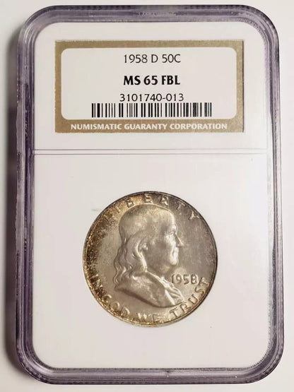 1958 D Franklin Half Dollar NGC MS-65 FBL