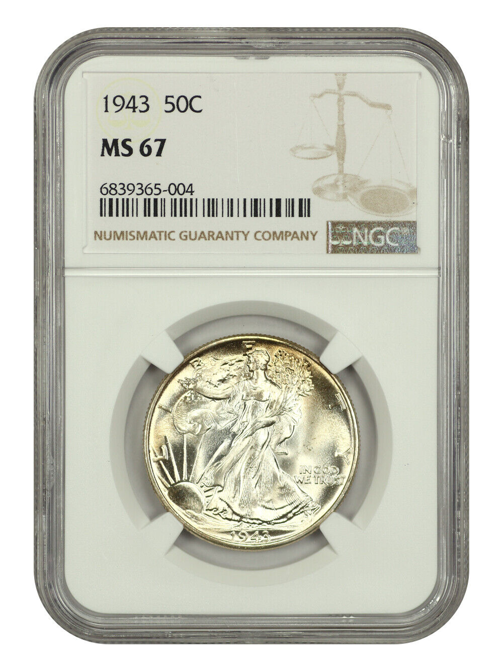 1943 50C NGC MS67 - Walking Liberty Half Dollar