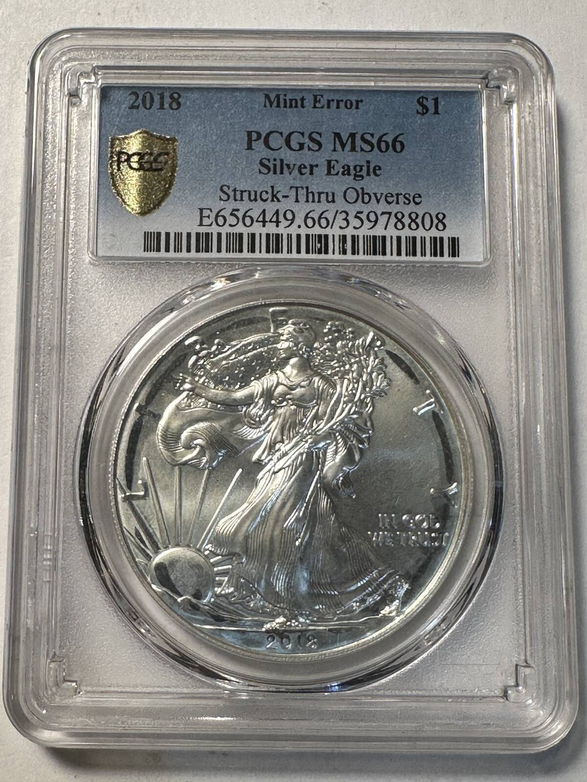 2018 P Silver Eagles PCGS MS-66 Struck-Thru Obverse