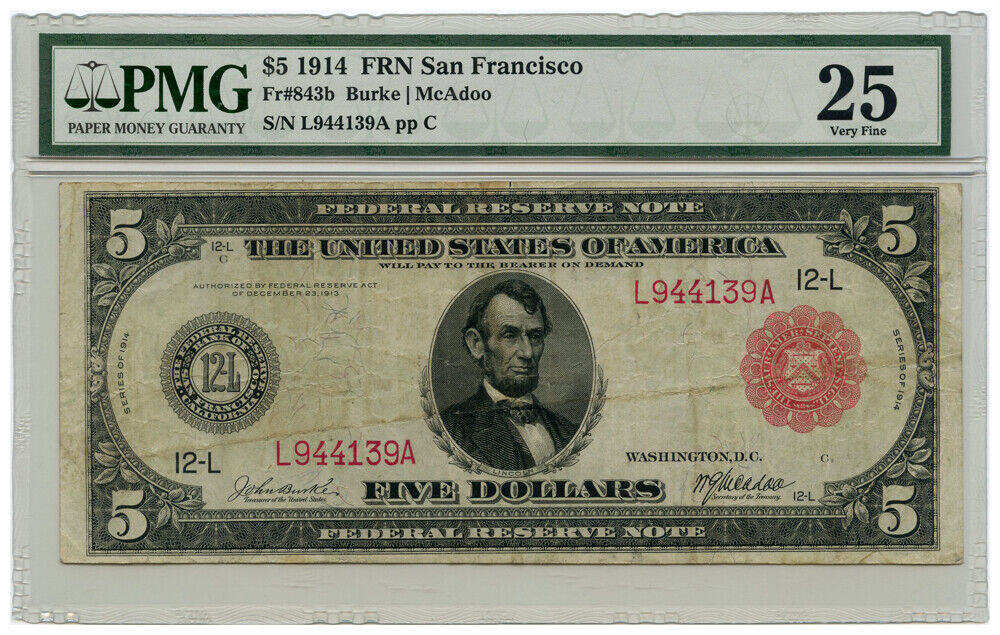 FR.843b 1914 $5 FRN San Francisco PMG VF25 - Other