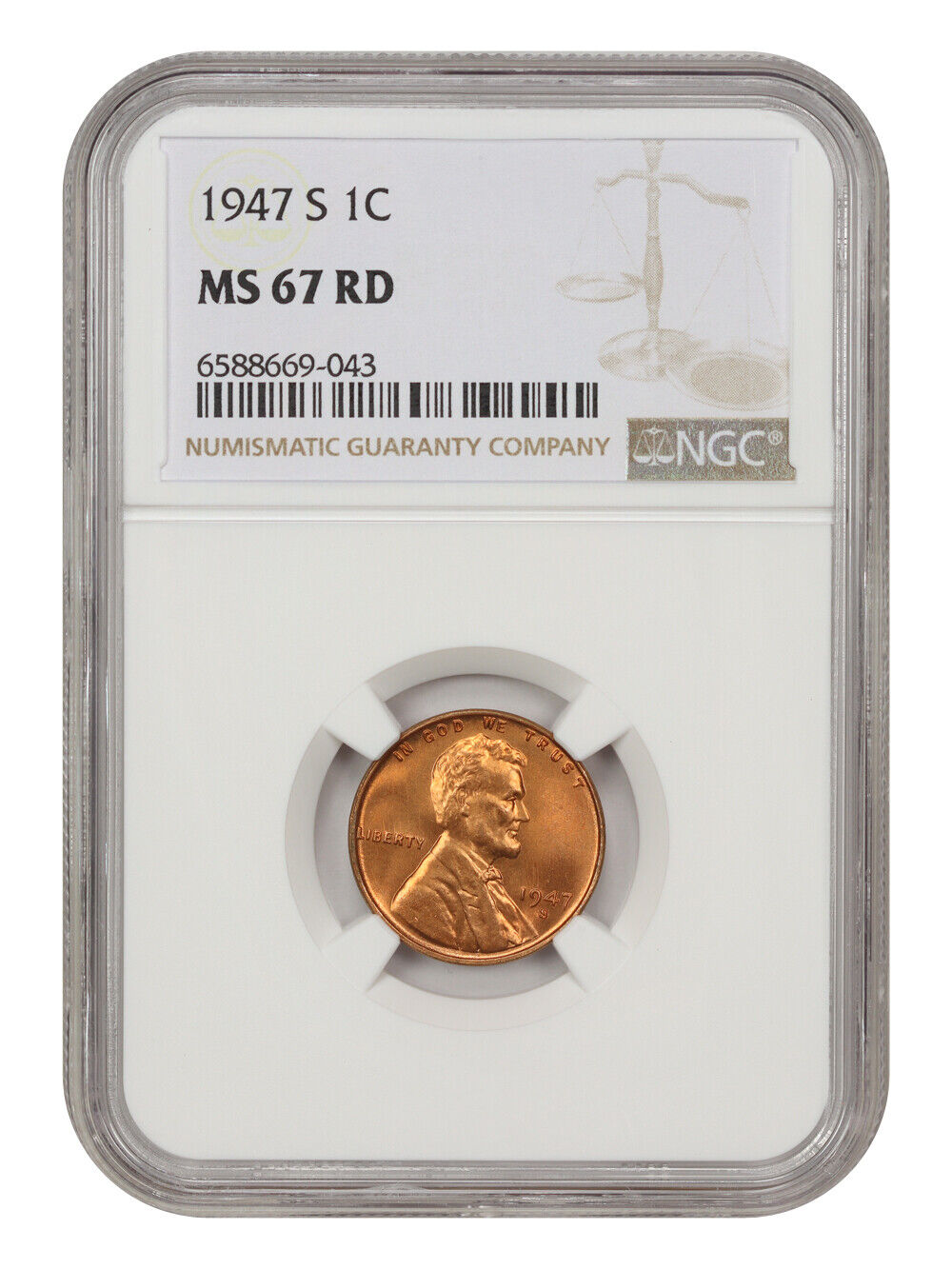 1947-S 1c NGC MS67 RD