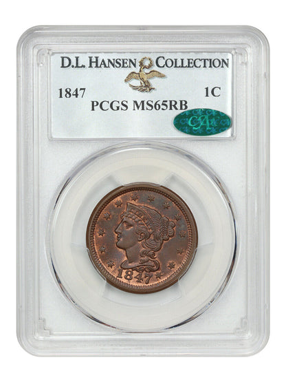 1847 1C PCGS/CAC MS65RB ex: D.L. Hansen