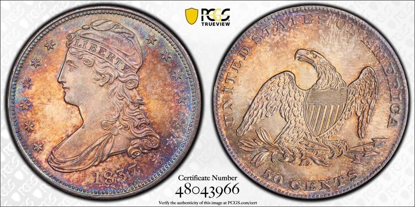 1837 50C Reeded Edge Capped Bust Half Dollar "50 CENTS" on Rev PCGS MS65