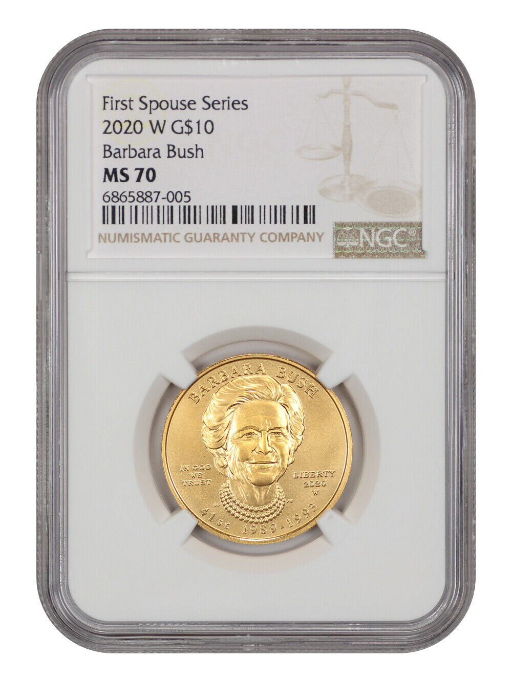 2020-W $10 Barbara Bush NGC MS70